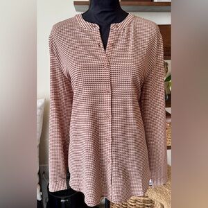 Adrianna Papell Brown Checkered Blouse